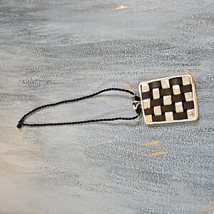 NWT Laiclay Handcrafted Polymer Clay Basketweave Black & silver foil necklace